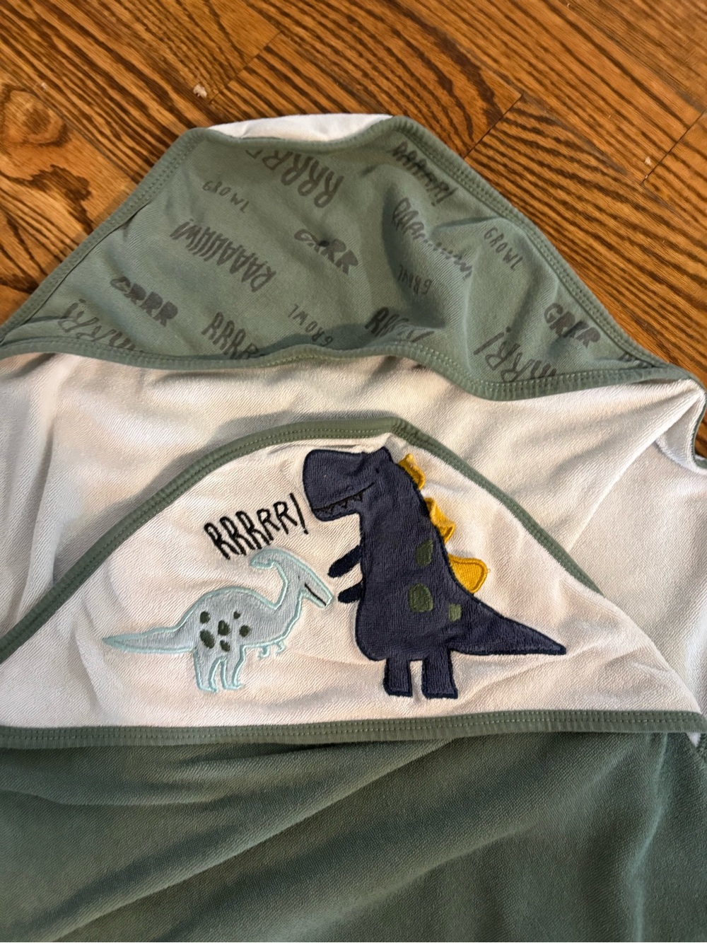 Dinosaur Hooded Baby Towel - Green & White (2x)